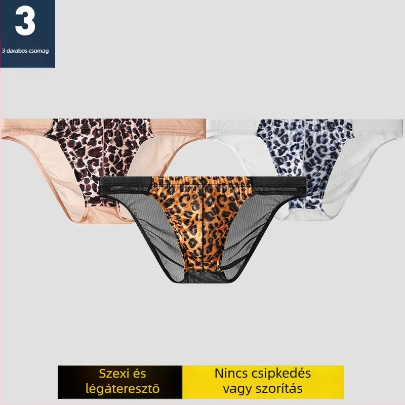 Férfi leopard mintás hálószövésű alsónemű, átlátszó és lélegző, modern és szexi, nagy méret
