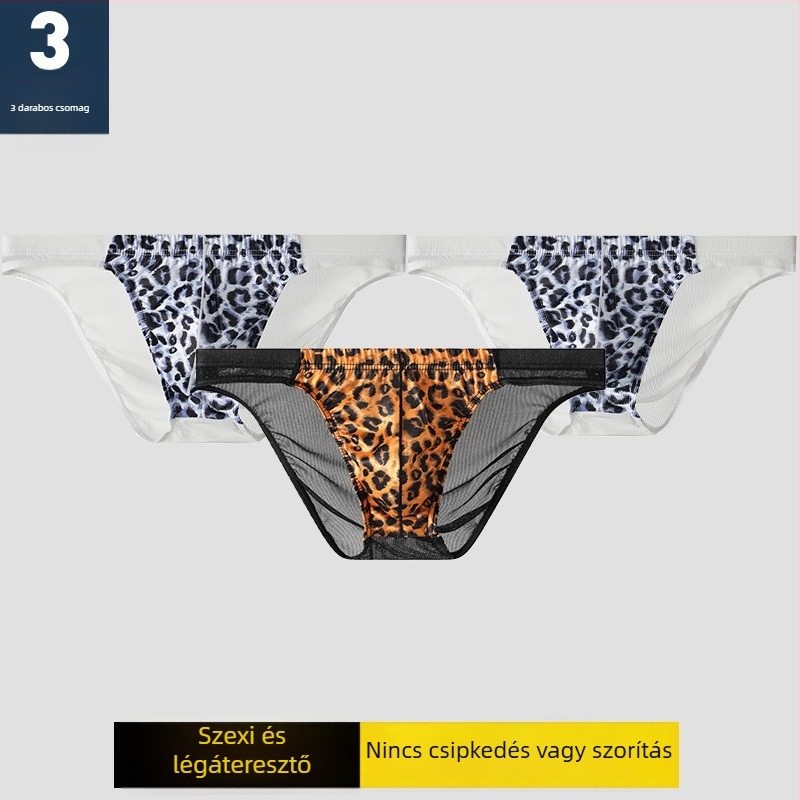 Férfi leopard mintás hálószövésű alsónemű, átlátszó és lélegző, modern és szexi, nagy méret