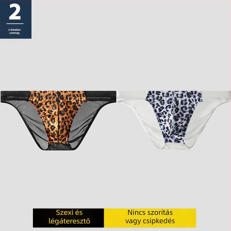 Férfi leopard mintás hálószövésű alsónemű, átlátszó és lélegző, modern és szexi, nagy méret