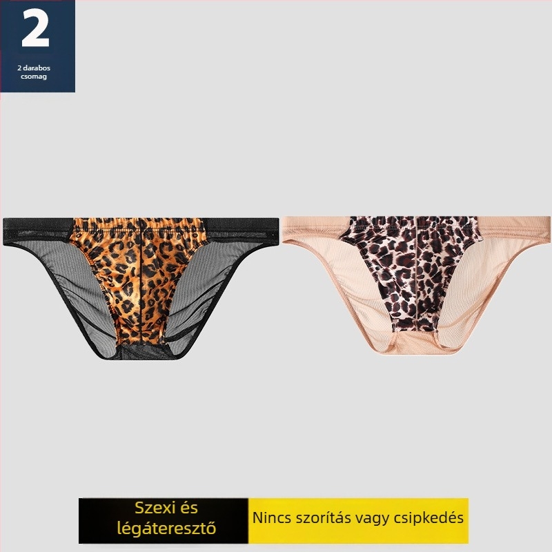Férfi leopard mintás hálószövésű alsónemű, átlátszó és lélegző, modern és szexi, nagy méret