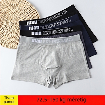 Férfi pamut boxeralsó, lélegző, középmagas derék, egyszínű, 95–100% pamut