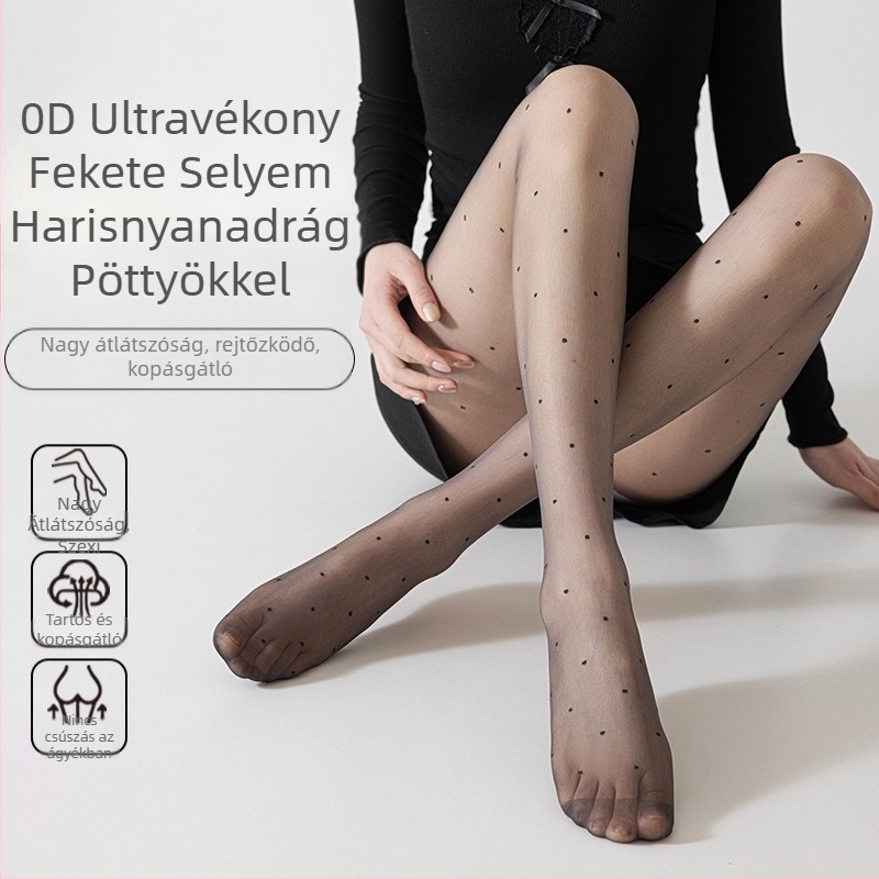 Női pöttyös harisnya, áttetsző, ultra vékony, 10D, fekete