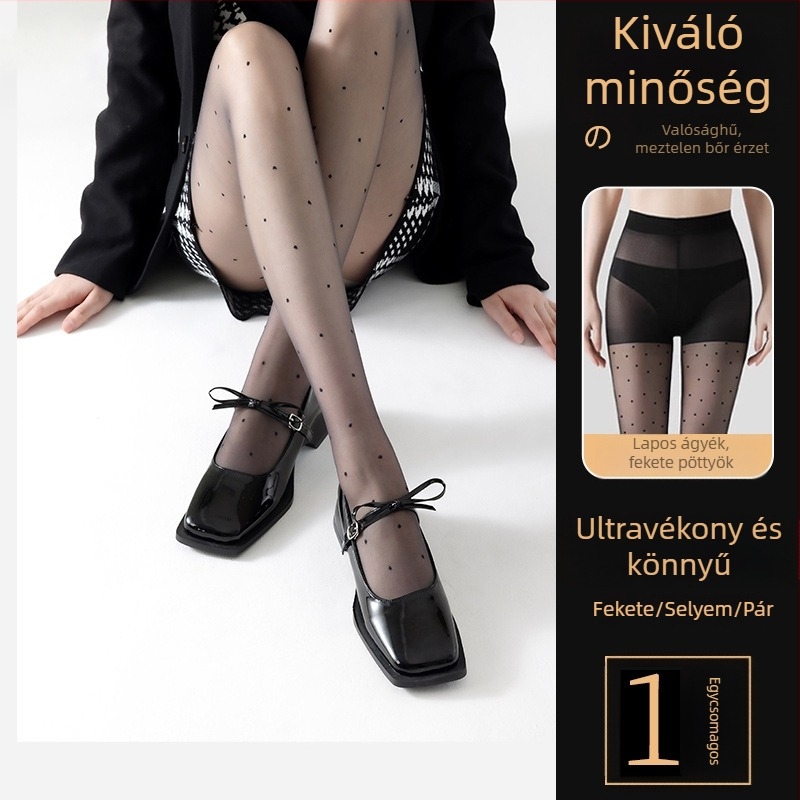 Női pöttyös harisnya, áttetsző, ultra vékony, 10D, fekete