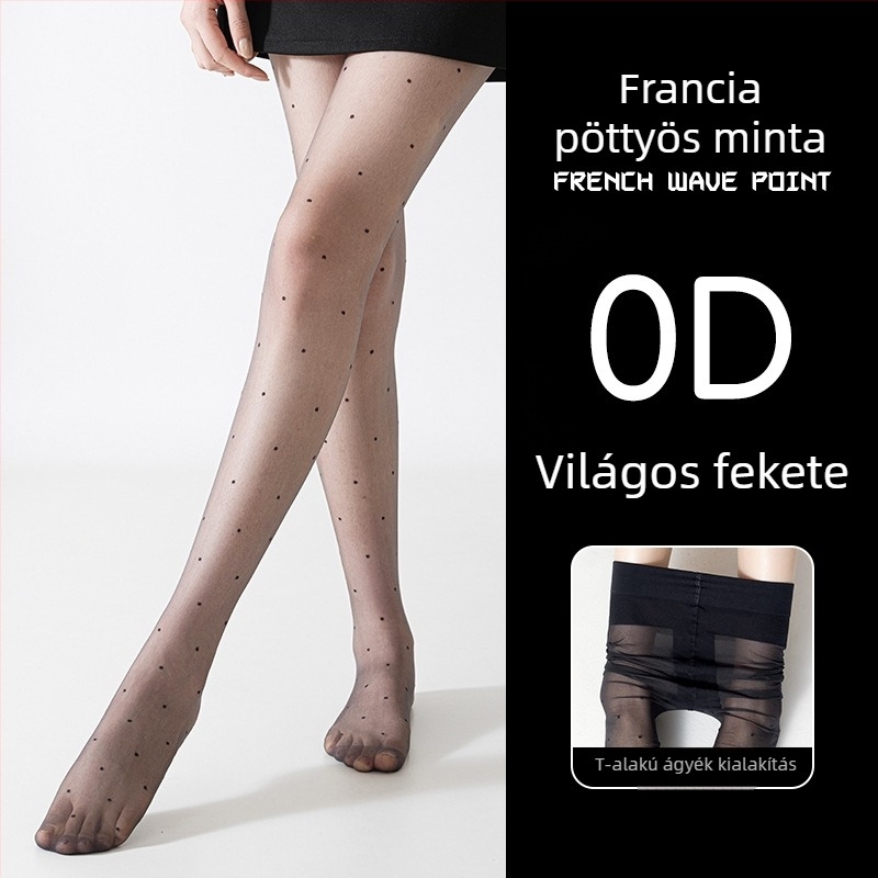 Női pöttyös harisnya, áttetsző, ultra vékony, 10D, fekete