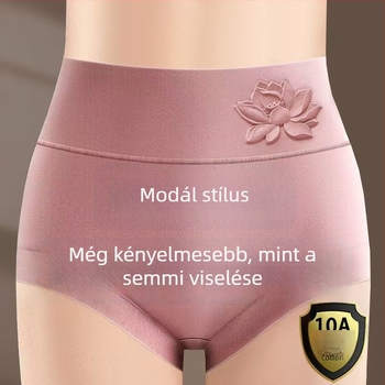Modal anyagú női alsónemű, magas derekú, relif mintázatú, lélegző, antibakteriális, pamut betéttel a szeméremazon tájékán, plusz méret, háromszög fazon