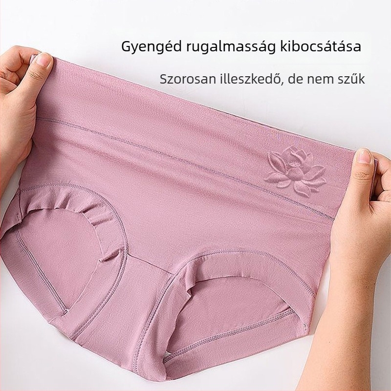 Modal anyagú női alsónemű, magas derekú, relif mintázatú, lélegző, antibakteriális, pamut betéttel a szeméremazon tájékán, plusz méret, háromszög fazon