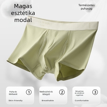 Férfi boxer brief oldalsó nyitású és tág zsebbel, lélegző vékony Modal anyag, középmagas derekú (Fő anyag: Modal; Vékony belső réteg: Viszkóz; Mintázat: Egyszínű)