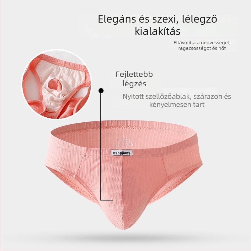 Férfi pamut alsónemű bordázott anyagból, U-alakú farokkal, légáteresztő, alacsony derekú