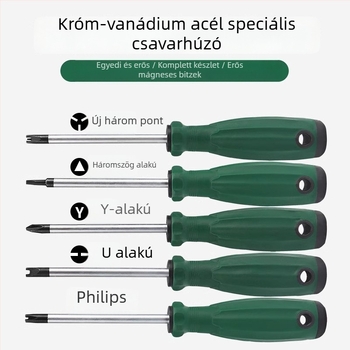 Speciális alakú csavarhúzó többcsúcsú kialítással: U alakú, belső kereszteződés, Y alakú, plum blossom kereszteződés, háromszög alakú; Cr-V acél, nem szigetelt, 60 g