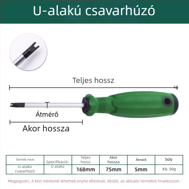 Speciális alakú csavarhúzó többcsúcsú kialítással: U alakú, belső kereszteződés, Y alakú, plum blossom kereszteződés, háromszög alakú; Cr-V acél, nem szigetelt, 60 g