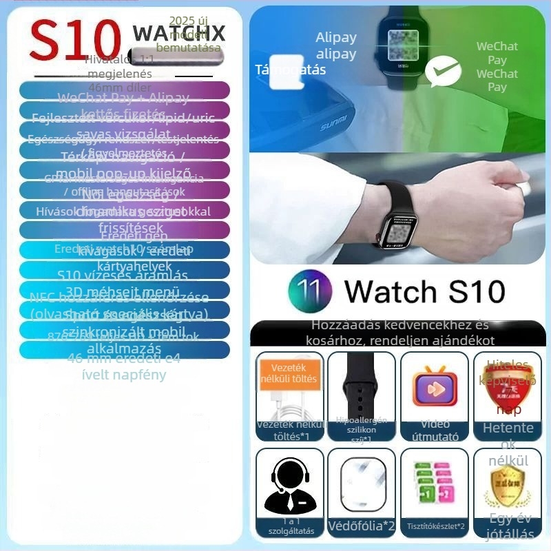 S10 okosóra Bluetooth-kapcsolattal, hívásfunkcióval, vízálló, szilikon szíjjal, TFT kijelzővel