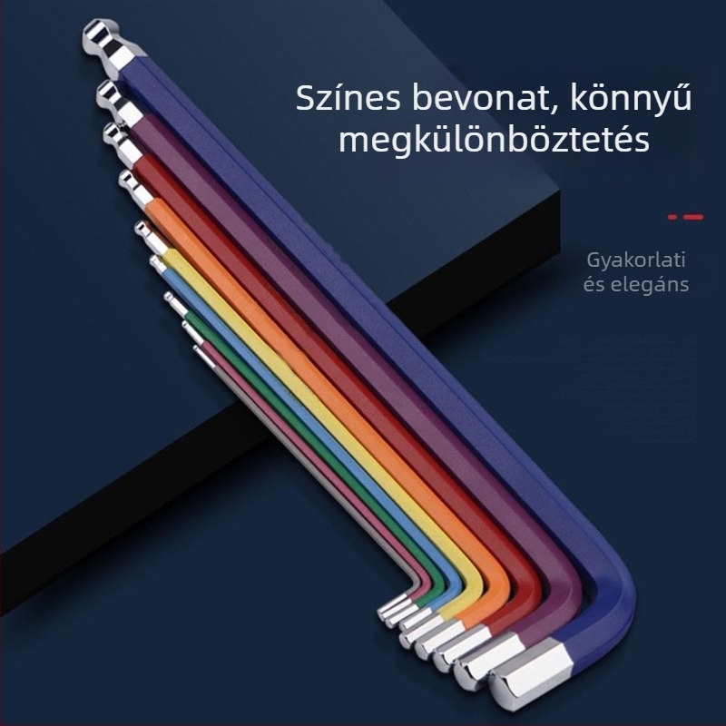 9 darabos hatszögletű kulcs készlet golyóvéggel, belső hatszögfejek, nikkel-krom acélból