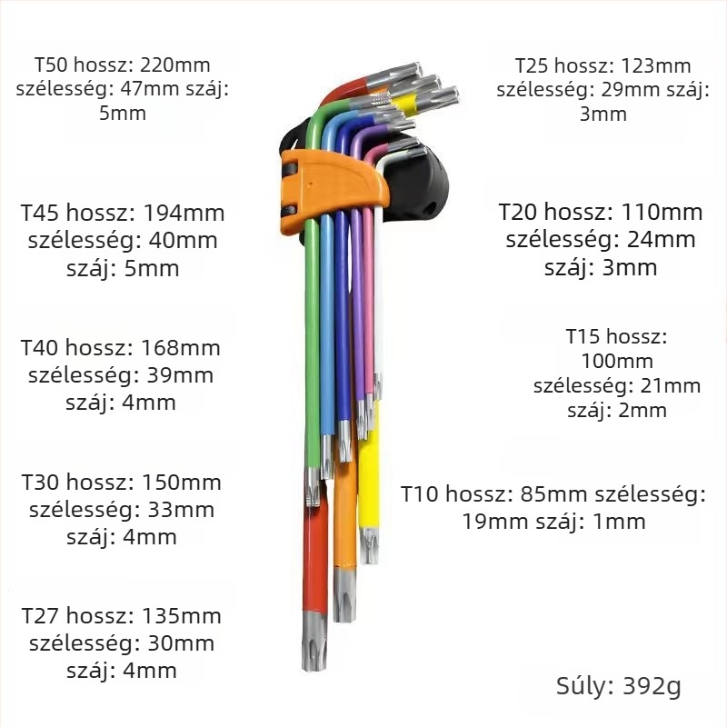 9 darabos hatszögletű kulcs készlet golyóvéggel, belső hatszögfejek, nikkel-krom acélból