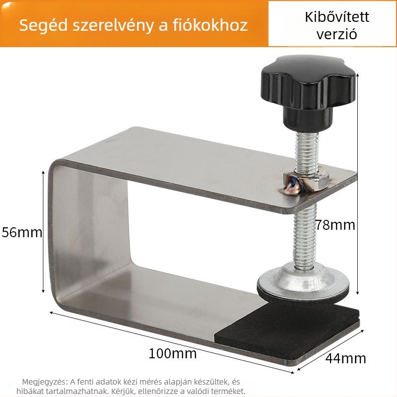 Fiókpanelhez készült G-alakú rögzítő klip és csúszásmentes párna a felület védelmére