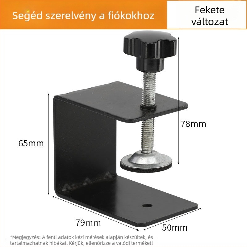 Fiókpanelhez készült G-alakú rögzítő klip és csúszásmentes párna a felület védelmére