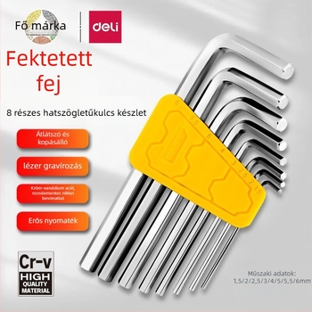 Króm-vanádium/S2 acélból készült belső hatszög kulcs készlet, metrikus méretű, nikkelezett bevonatú, L‑alakú fej ball-head-tel, multifunkciós csavarhúzó