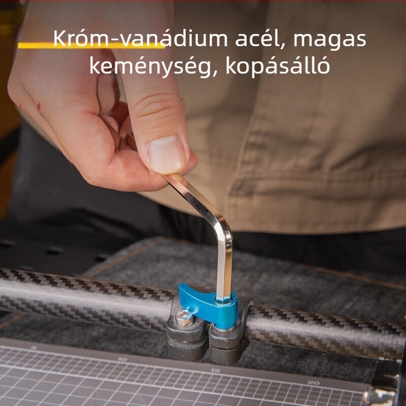 Króm-vanádium/S2 acélból készült belső hatszög kulcs készlet, metrikus méretű, nikkelezett bevonatú, L‑alakú fej ball-head-tel, multifunkciós csavarhúzó