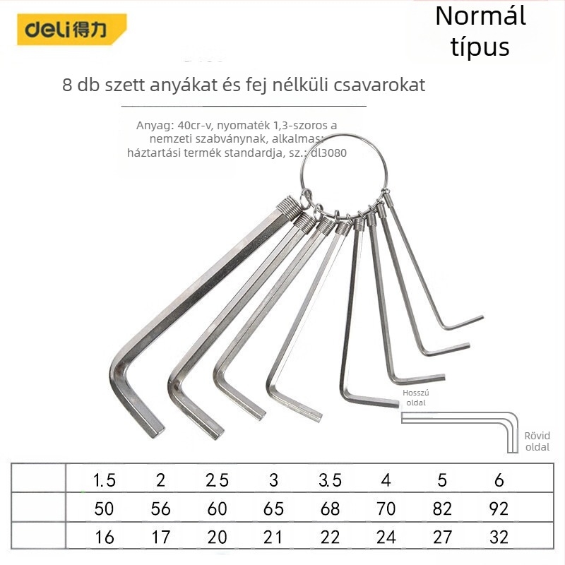 Króm-vanádium/S2 acélból készült belső hatszög kulcs készlet, metrikus méretű, nikkelezett bevonatú, L‑alakú fej ball-head-tel, multifunkciós csavarhúzó