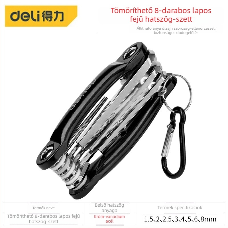 Króm-vanádium/S2 acélból készült belső hatszög kulcs készlet, metrikus méretű, nikkelezett bevonatú, L‑alakú fej ball-head-tel, multifunkciós csavarhúzó