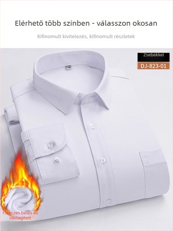 Férfi téli béléses pamut ing, vasalásmentes, négyszög gallér, hosszú ujjú