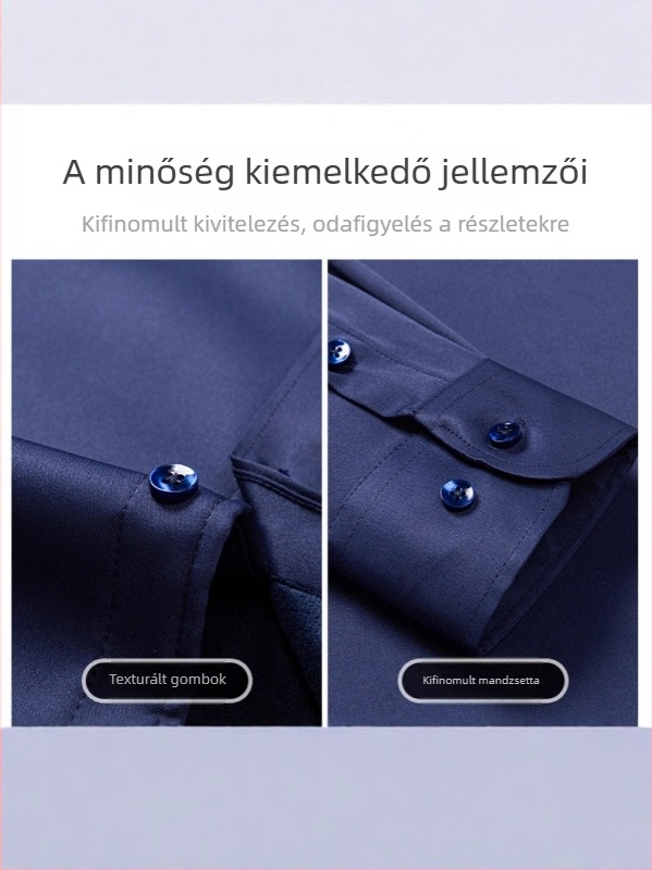 Férfi téli béléses pamut ing, vasalásmentes, négyszög gallér, hosszú ujjú