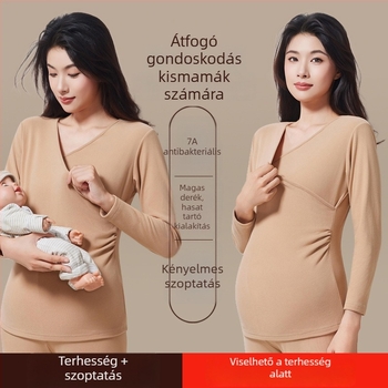 Kismama termikus alsó–felső készlet vastag plüss bélésével, őszi–téli szezonra, szoptatós felsővel