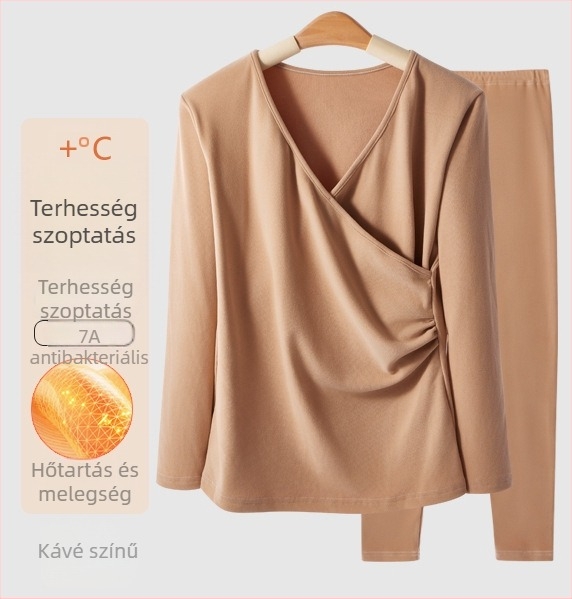 Kismama termikus alsó–felső készlet vastag plüss bélésével, őszi–téli szezonra, szoptatós felsővel