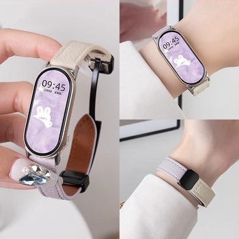 Xiaomi Mi Band 10 NFC kerámia verzióhoz készült bőrszíj (98765) szemcsés textúrájú és mágneses csattal