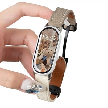 Xiaomi Mi Band 10 NFC kerámia verzióhoz készült bőrszíj (98765) szemcsés textúrájú és mágneses csattal