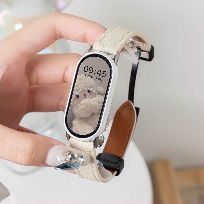 Xiaomi Mi Band 10 NFC kerámia verzióhoz készült bőrszíj (98765) szemcsés textúrájú és mágneses csattal