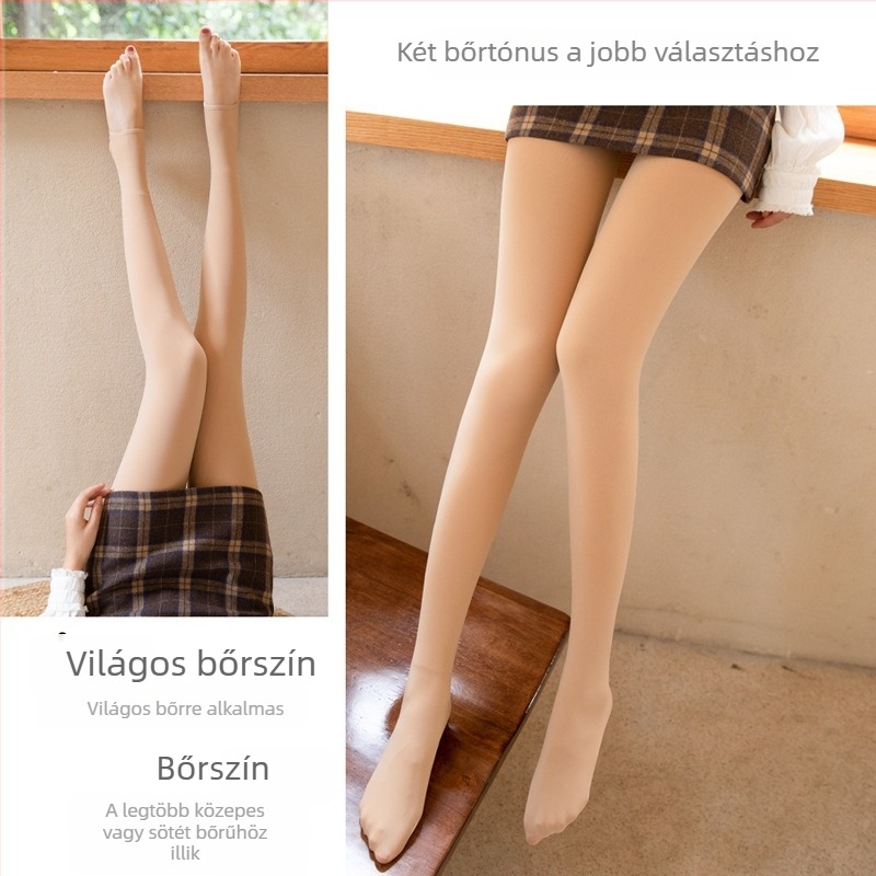 Női harisnya fleece-béléssel, testbarna színben, hosszított, több méretben, őszi-téli, vastag