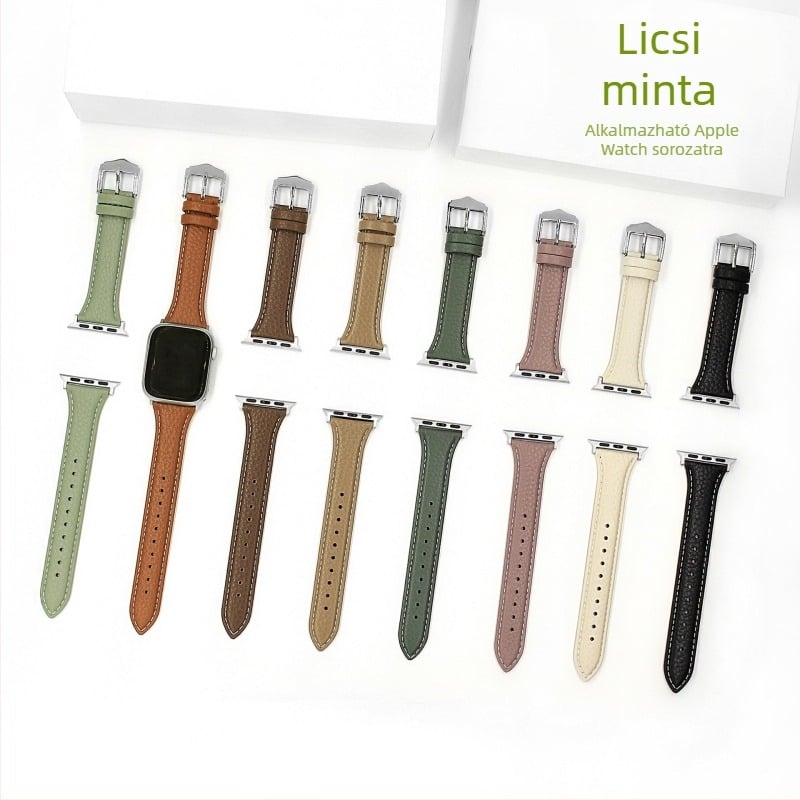 Valódi bőrből készült Apple Watch szíj Lychee textúrával, hossz 215 mm, szélesség 22 mm, kompatibilis az 1–11-es sorozattal és SE-vel