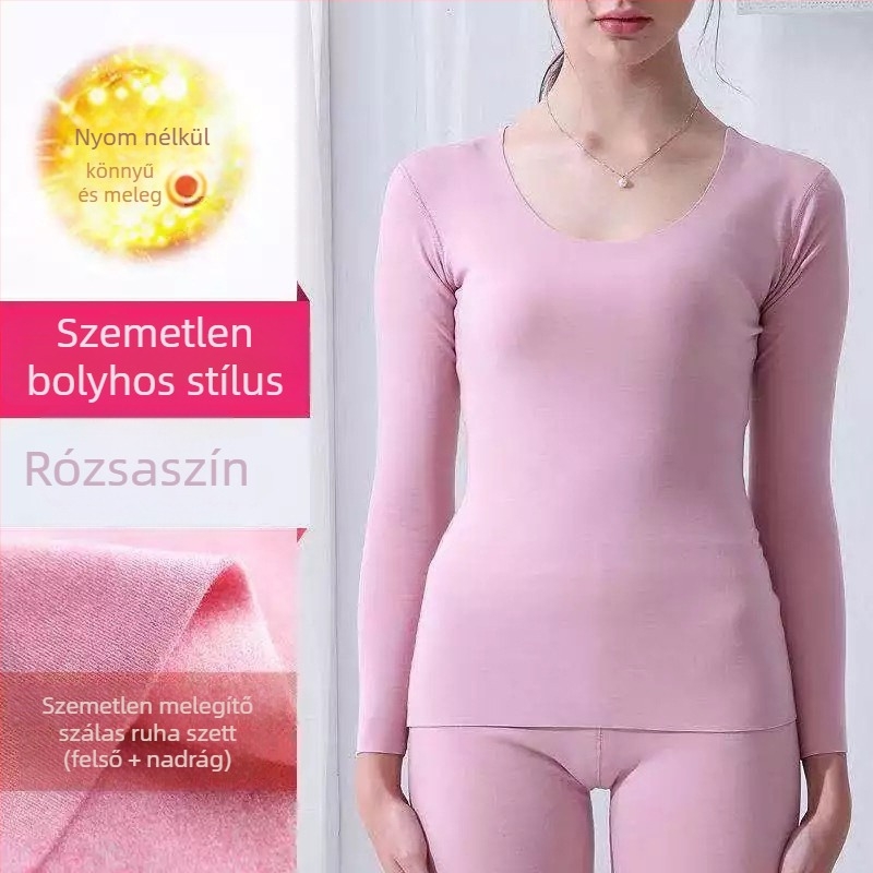 Férfiaknak készült varrás nélküli termikus alsóruha készlet, V-nyakú pulóveres felső, testhez álló nadrág, poliészter anyag, vast szövésű ruha (201-250 g/m2)