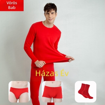 Férfi pamut aláöltözet készlet zoknival, téli viselet — felső környakú, hosszú ujjú, nadrág, 100% pamut, vastag anyag 201–250 g/m²