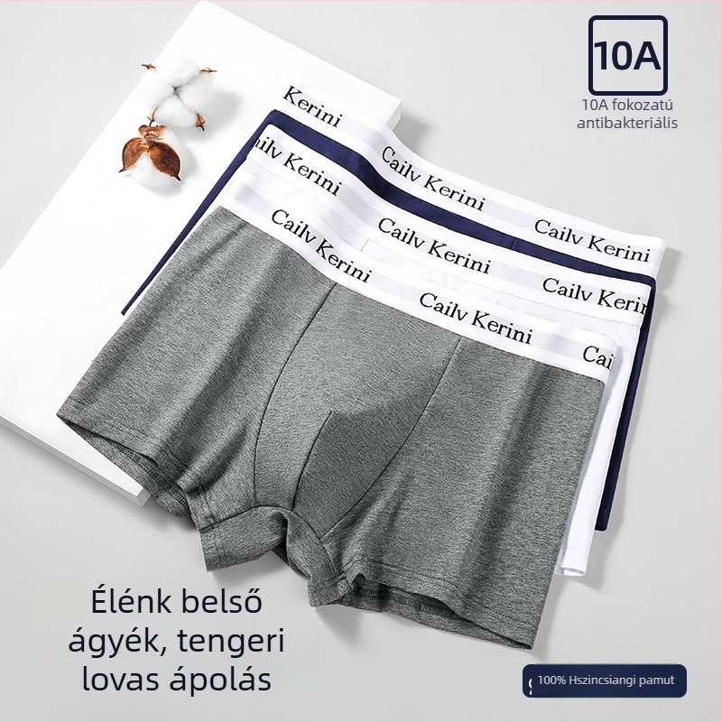 Férfi pamut boxeralsó, antibakteriális, középmagasság, egyszínű