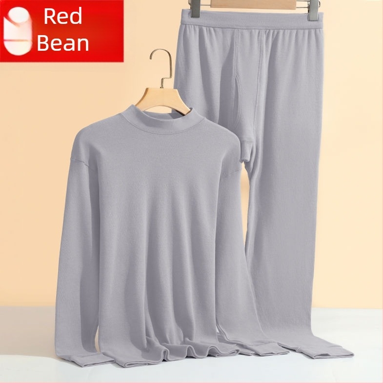 Red Bean férfiaknak 100% pamut őszi alsó- és felsőruha készlet, laza szabás, magas gallér, nagy méret, piros