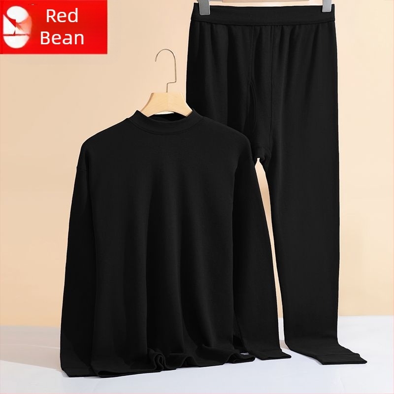 Red Bean férfiaknak 100% pamut őszi alsó- és felsőruha készlet, laza szabás, magas gallér, nagy méret, piros