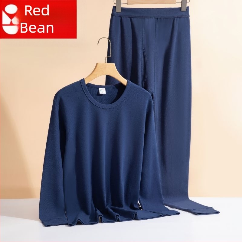 Red Bean férfiaknak 100% pamut őszi alsó- és felsőruha készlet, laza szabás, magas gallér, nagy méret, piros