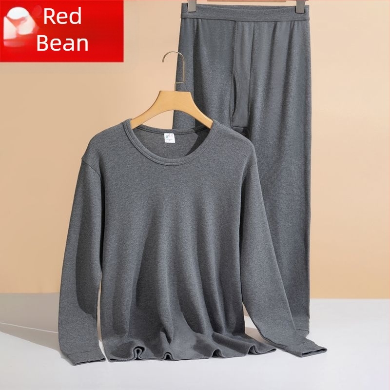 Red Bean férfiaknak 100% pamut őszi alsó- és felsőruha készlet, laza szabás, magas gallér, nagy méret, piros