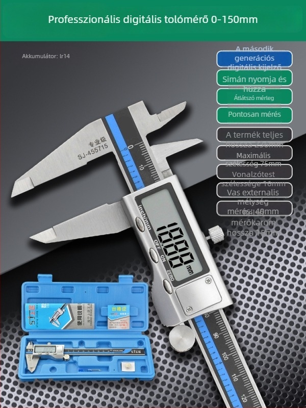 Vernier tolómérő digitális kijelzővel - nagy pontosságú, rozsdamentes acél, ipari osztály, magasság és mélység mérés