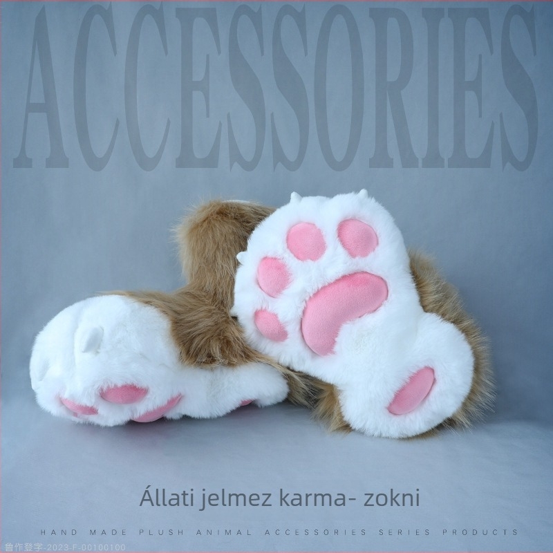 Fursuit plüss mancs zokni, kézzel készített, készleten, felnőtteknek