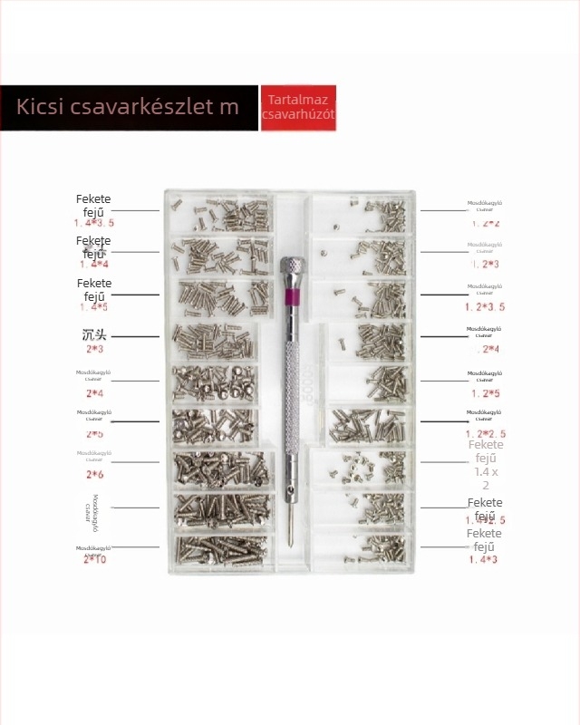 Mikrocsavar készlet órákhoz, szemüvegekhez és noteszgépekhez — szénacél, Gb834 szabvány