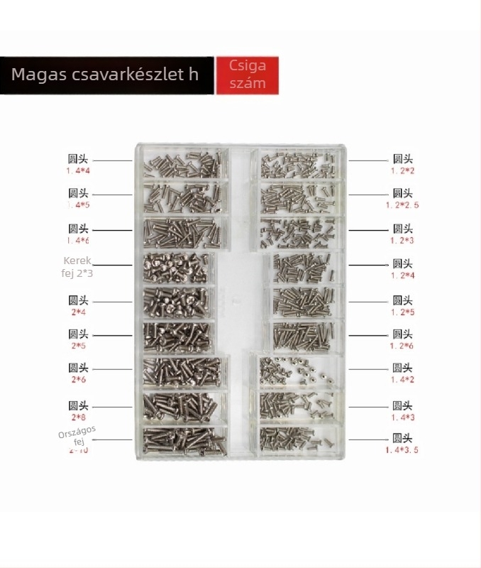 Mikrocsavar készlet órákhoz, szemüvegekhez és noteszgépekhez — szénacél, Gb834 szabvány