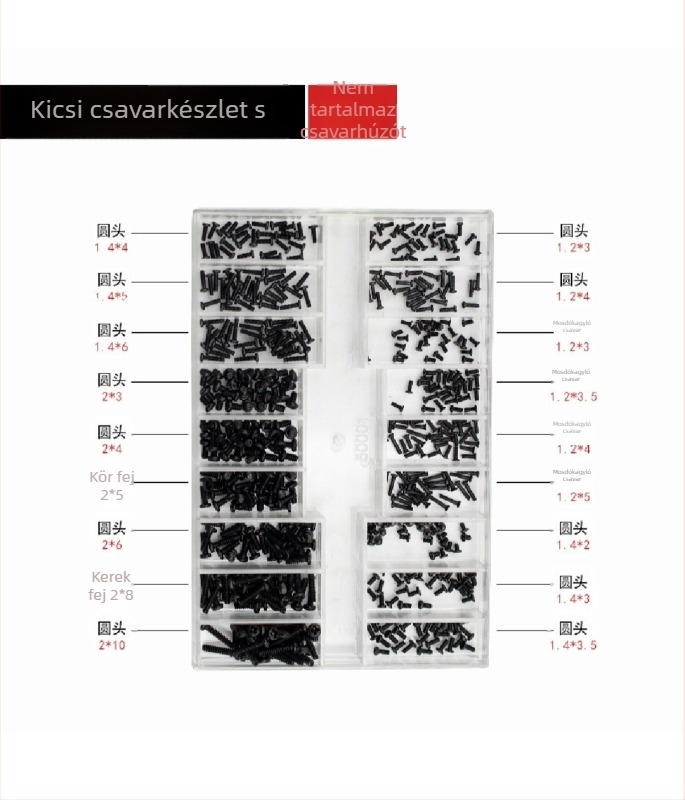 Mikrocsavar készlet órákhoz, szemüvegekhez és noteszgépekhez — szénacél, Gb834 szabvány
