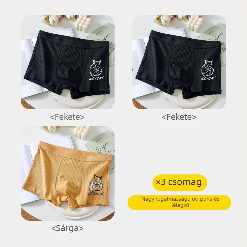 Férfi boxeralsó – pamut, lélegző, középmagas derekú, állatmintás, kötött