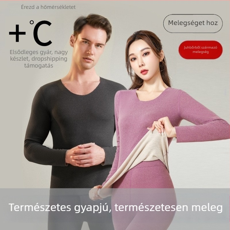 Varrat nélküli téli termo alsó-felső készlet mulberry silkból, vastag, uniszex, kerek nyakú, hosszú ujjú