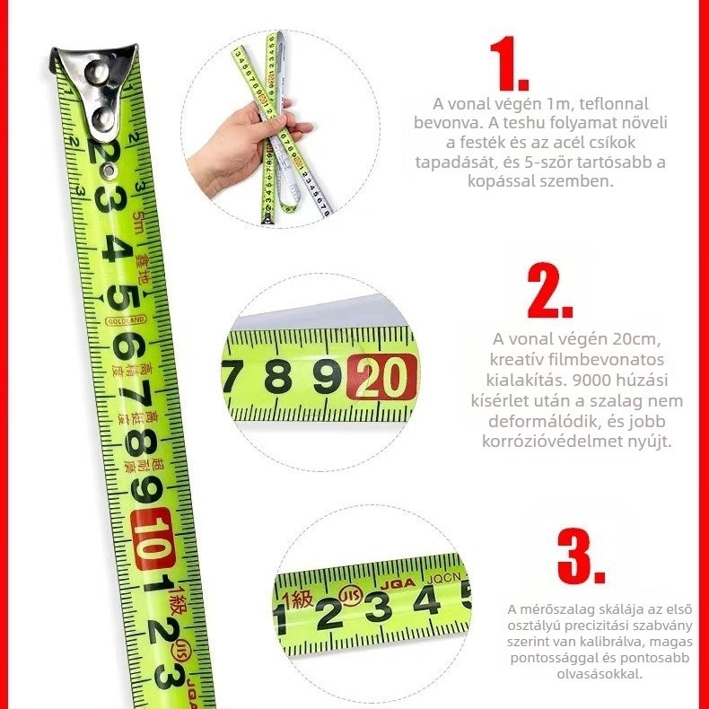 Xindi szalagmérő – acélból, kopásálló, vastagított kivitel, eredeti termék, nagy pontosságú