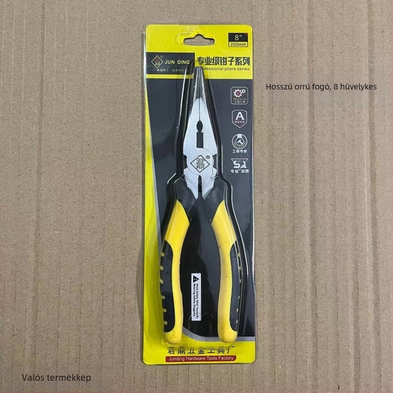 Jun Ding márkájú fogókészlet: hosszú hegyű fogók, diagonális fogók, drótfogók és zárható fogók; különböző tömegek és állkapocs-hosszak