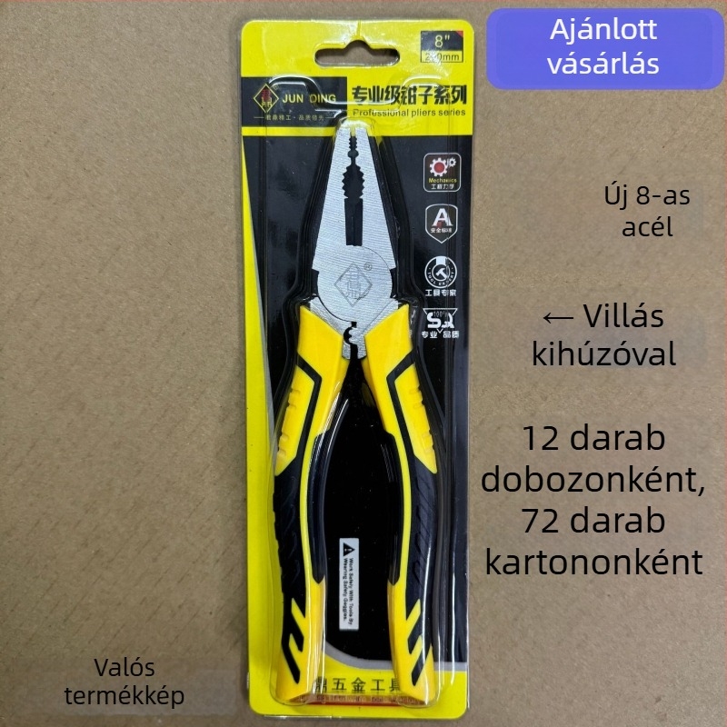 Jun Ding márkájú fogókészlet: hosszú hegyű fogók, diagonális fogók, drótfogók és zárható fogók; különböző tömegek és állkapocs-hosszak