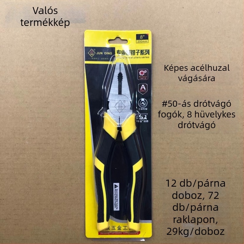 Jun Ding márkájú fogókészlet: hosszú hegyű fogók, diagonális fogók, drótfogók és zárható fogók; különböző tömegek és állkapocs-hosszak